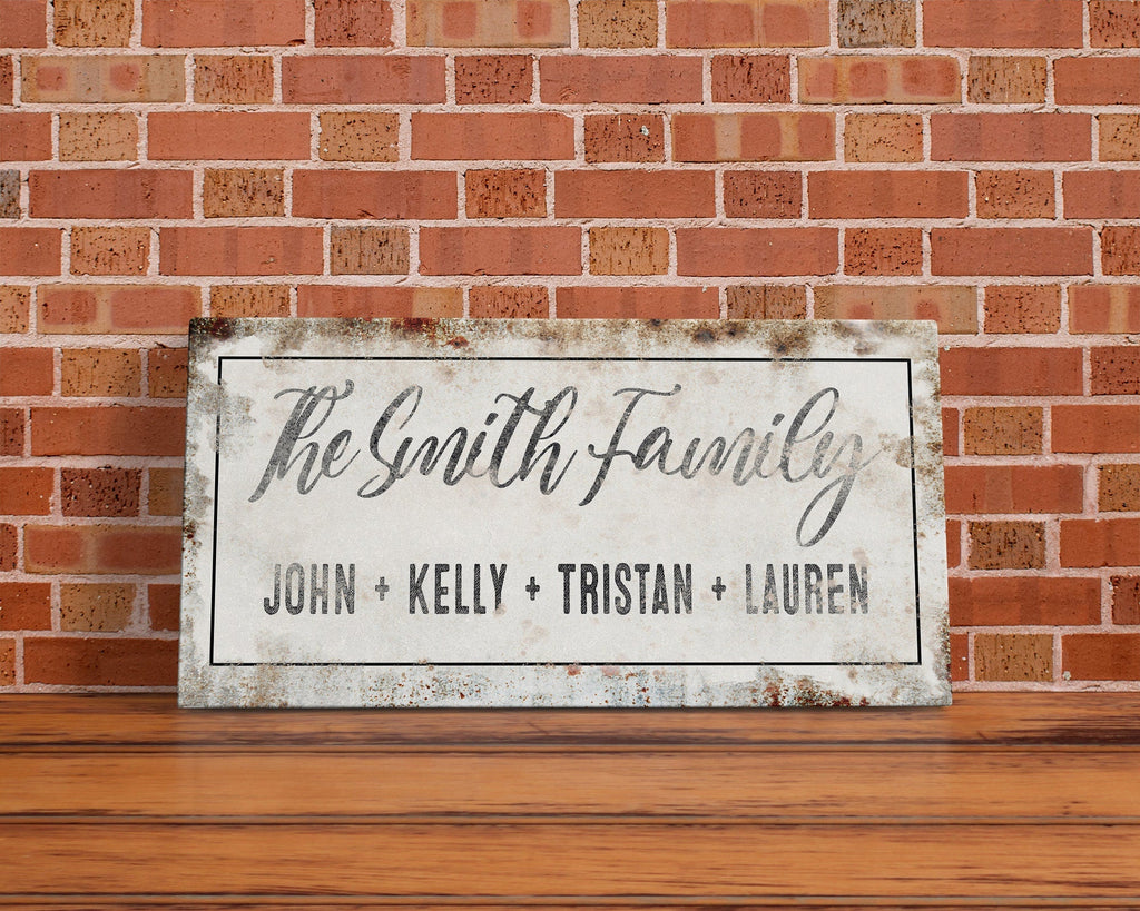 Personalized Printed Canvas Family Name Sign Last Name Rusty Sign With First Names Customized Family Distressed Wall Art