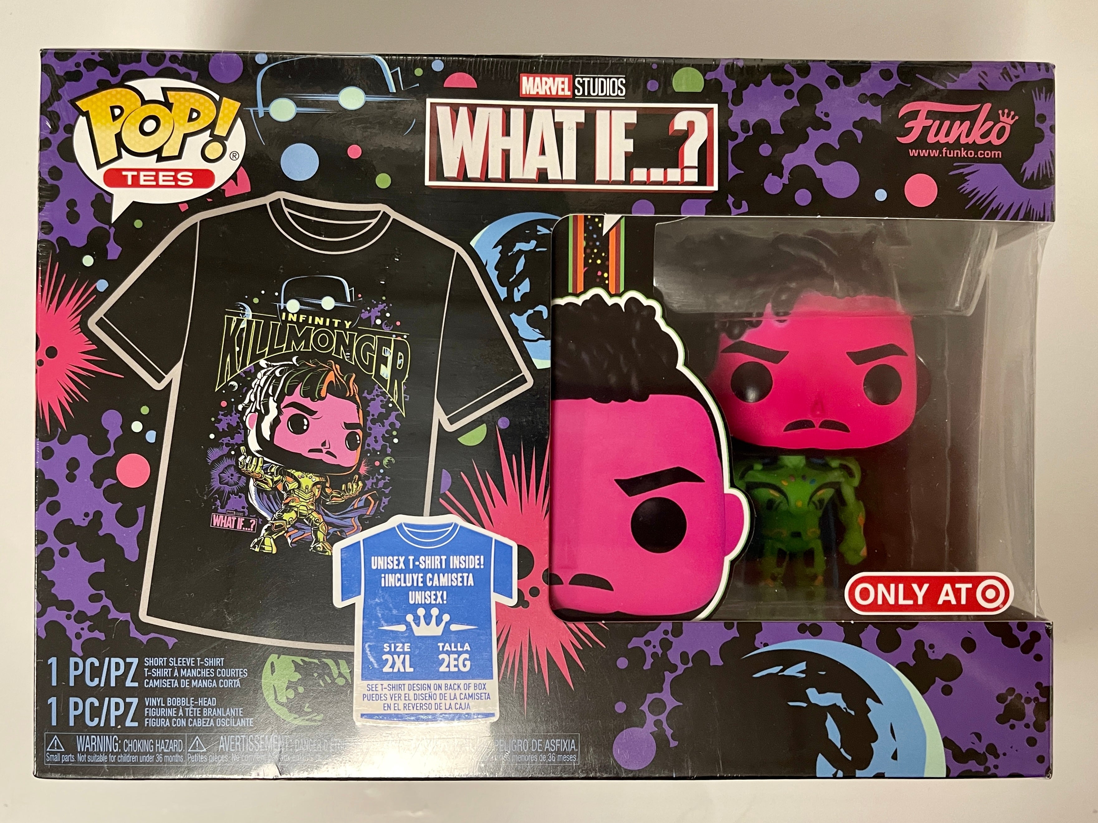 Funko Pop! & 2XL Tee Marvel Black Light Killmonger #989 What If? 2022 Exclusive
