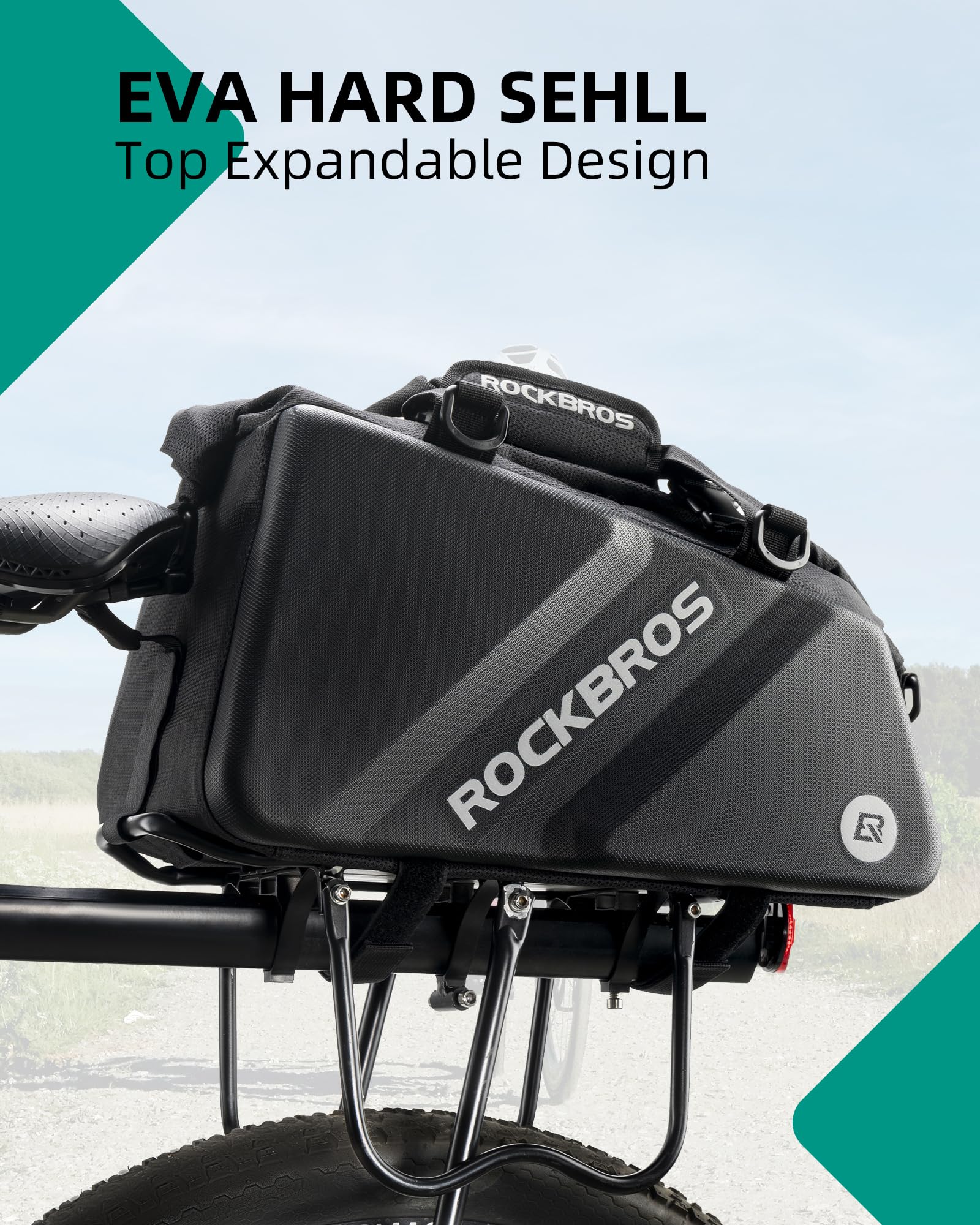 ROCKBROS Bike Trunk Bag Top Expandable Rear Rack Bag, EVA Hard Shell