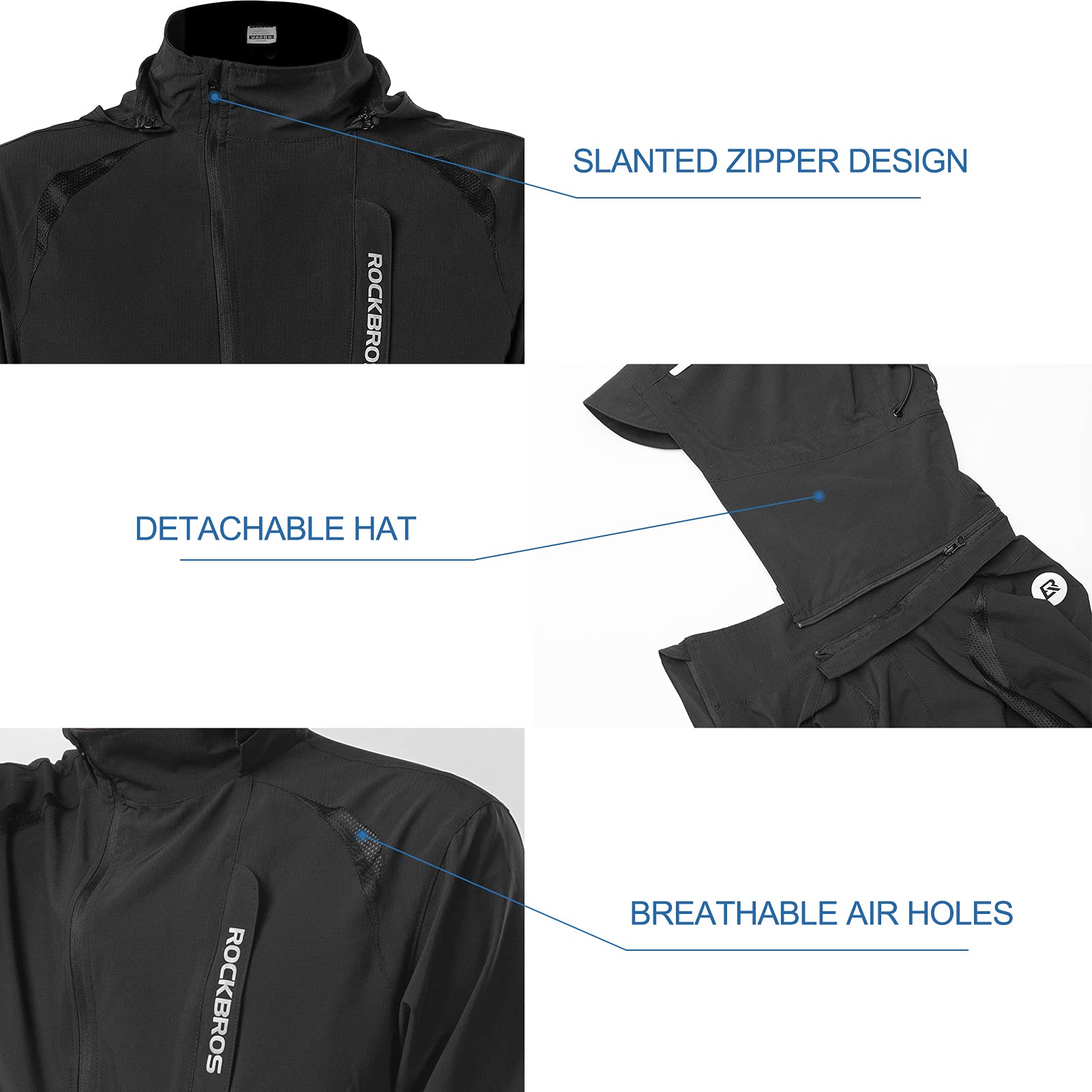 ROCKBROS Men's Windproof Cycling Jacket, Quick-Dry Lightweight Breathable MTB Jacket