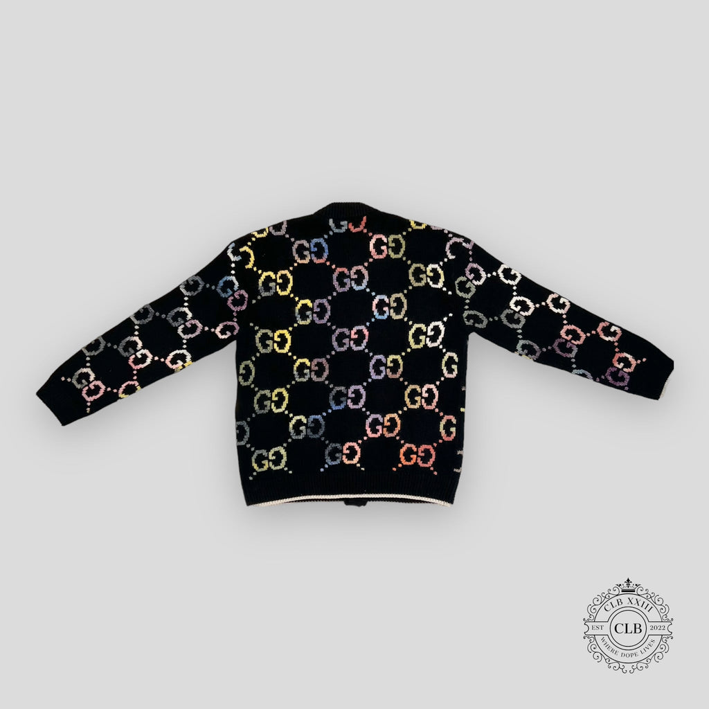 GUCCI GG MOTIF KNIT CARDIGAN - BLACK/MULTICOLOR