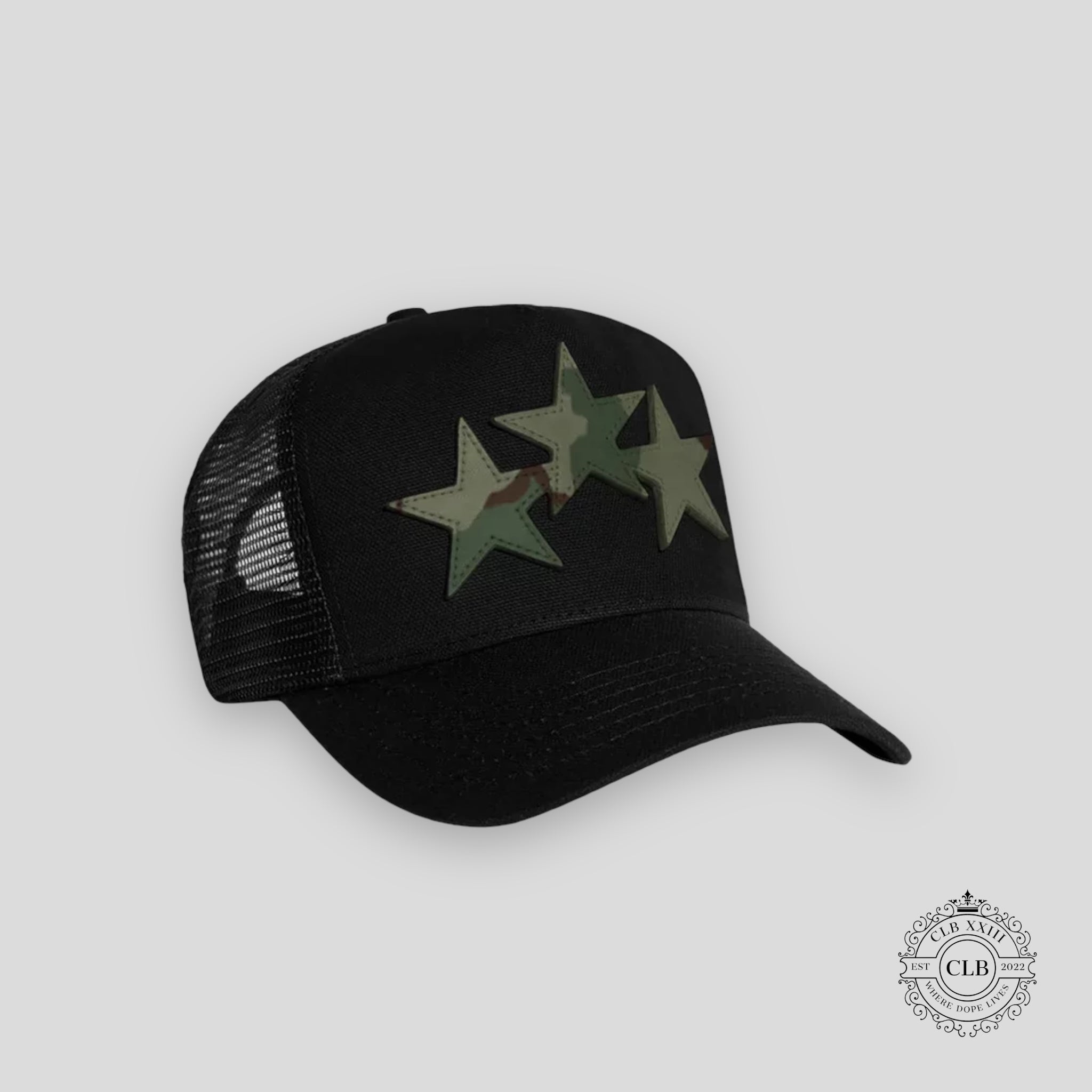 AMIRI THREE STAR TRUCKER HAT - BLACK/CAMO