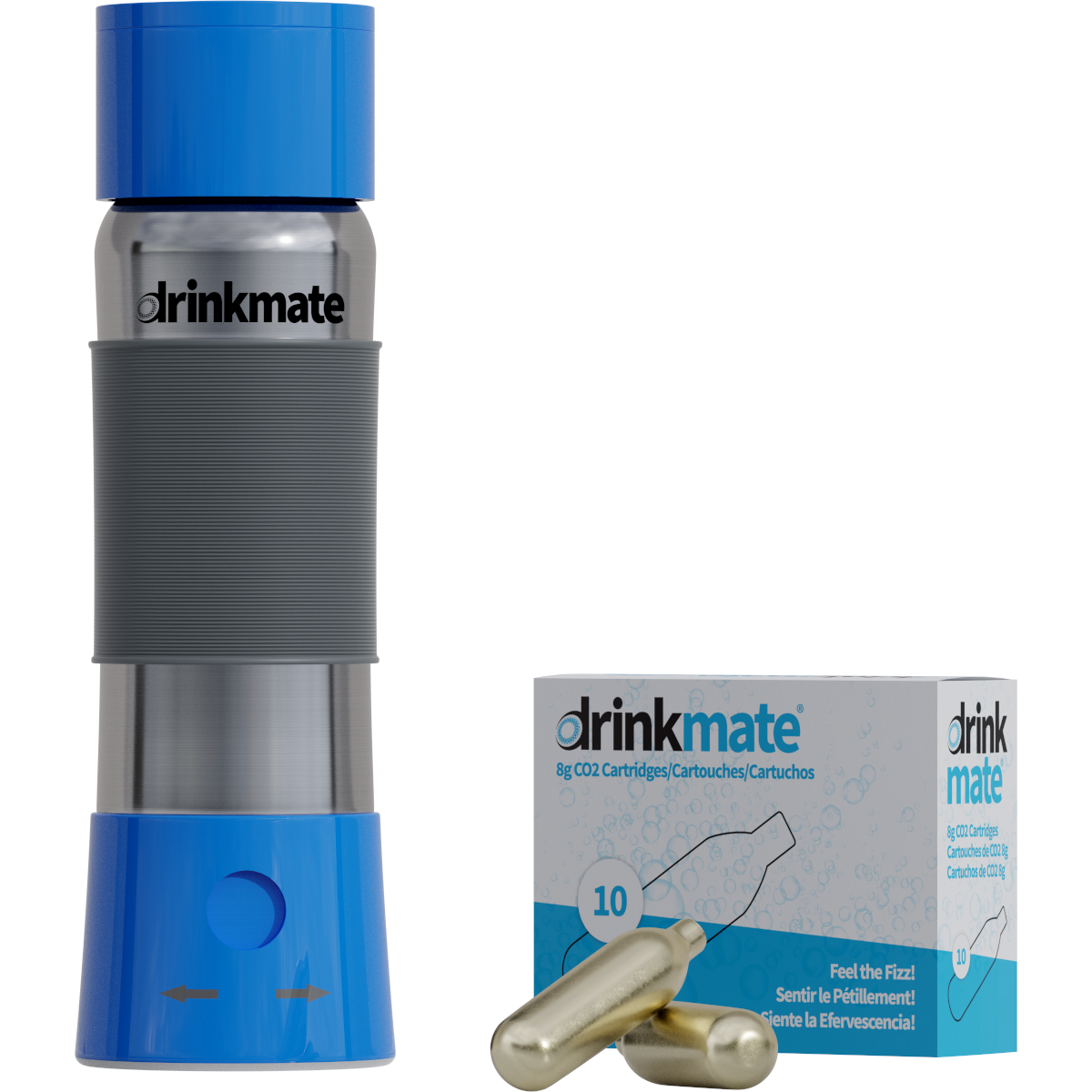 instaFizz Stainless Steel Carbonation Bottle Bundle with 10x 8g CO2 Cartridges and Silicone Sleeve