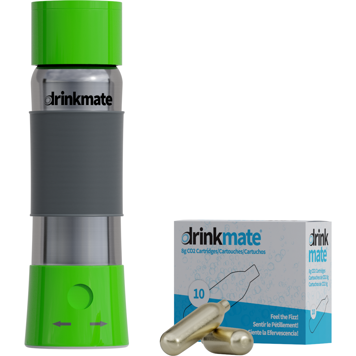 instaFizz Stainless Steel Carbonation Bottle Bundle with 10x 8g CO2 Cartridges and Silicone Sleeve