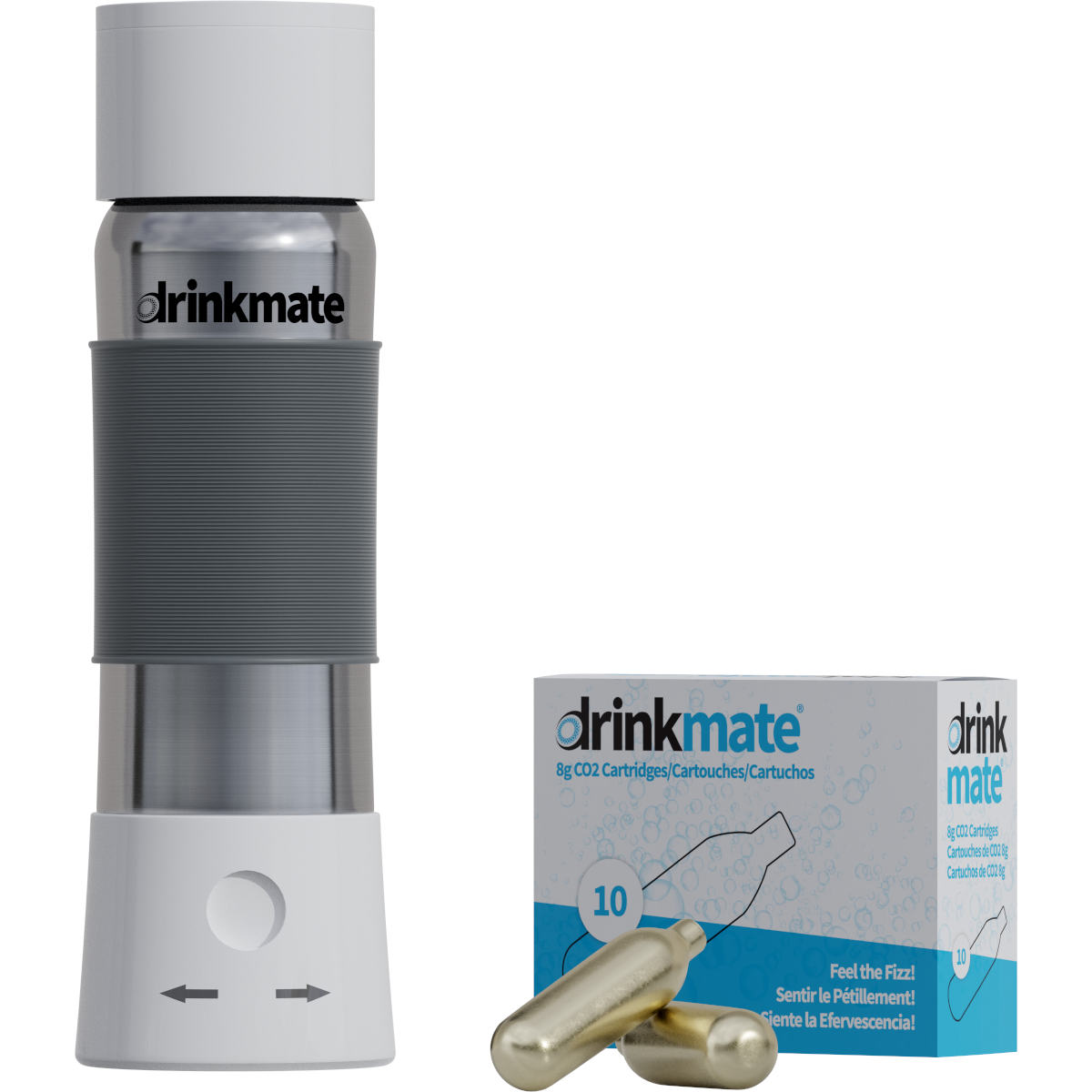 instaFizz Stainless Steel Carbonation Bottle Bundle with 10x 8g CO2 Cartridges and Silicone Sleeve