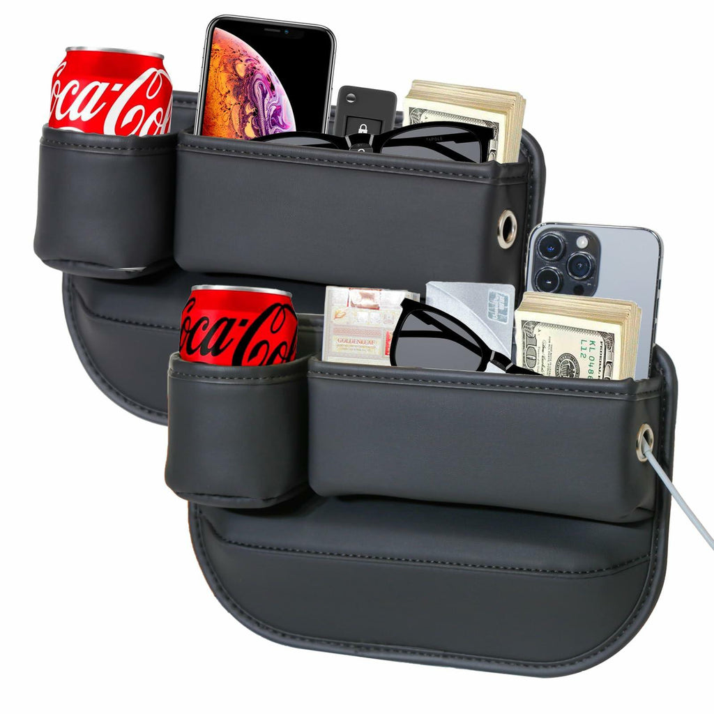 INTMOOD 2 Pack Car Seat Gap Organizer Leather Cup Holder Storage Box Black - PhishStones Products