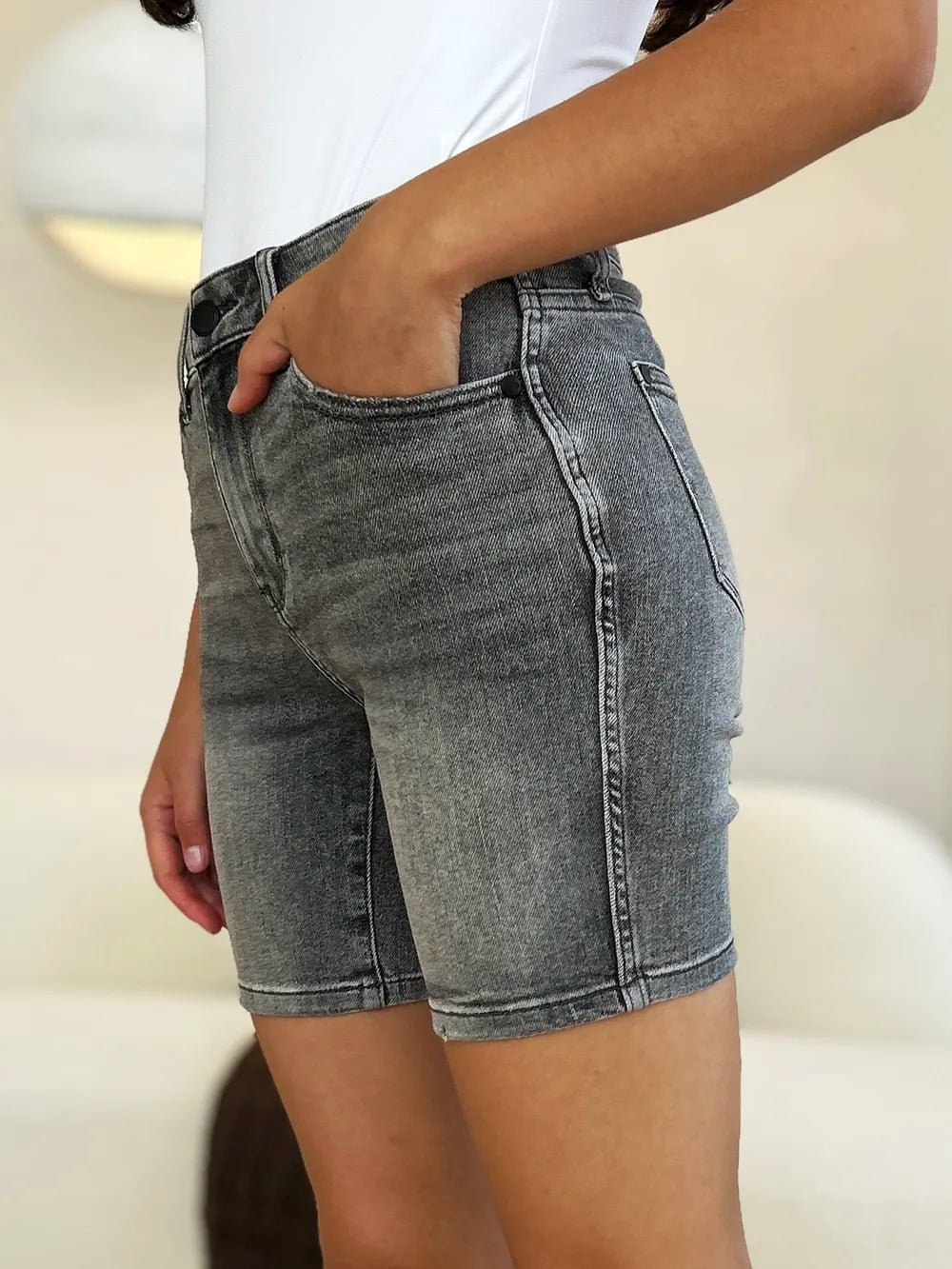 Judy Blue Full Size High Waist Washed Denim Shorts - PhishStones Products