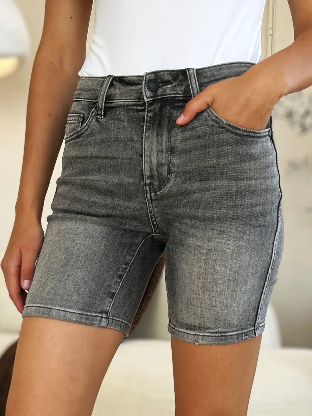 Judy Blue Full Size High Waist Washed Denim Shorts - PhishStones Products