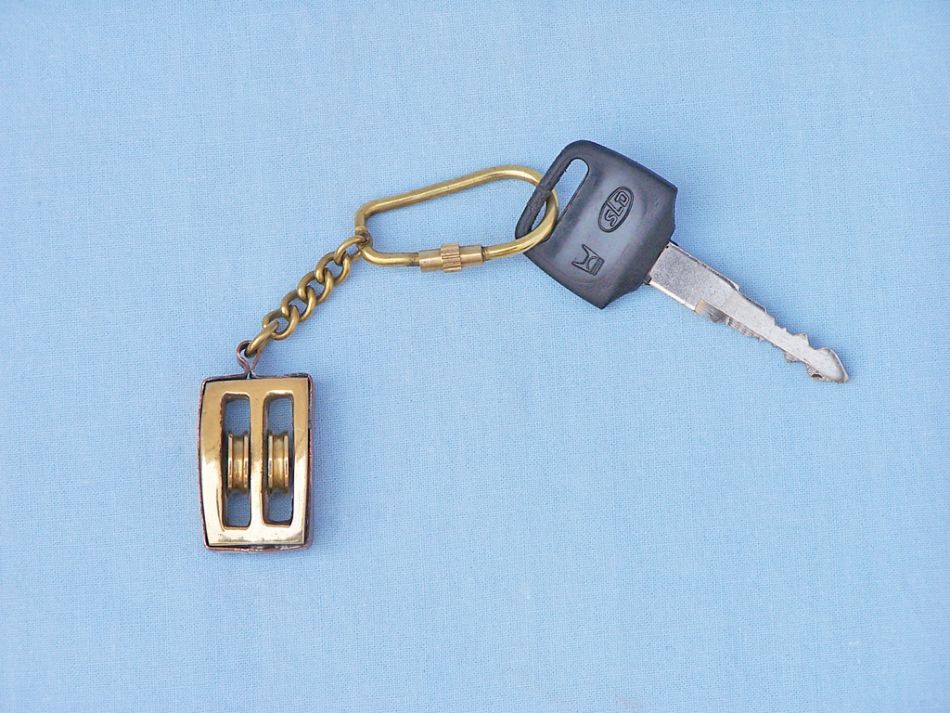 Solid Brass Pulley Key Chain 5""