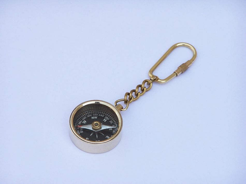 Solid Brass Compass Key Chain 5""