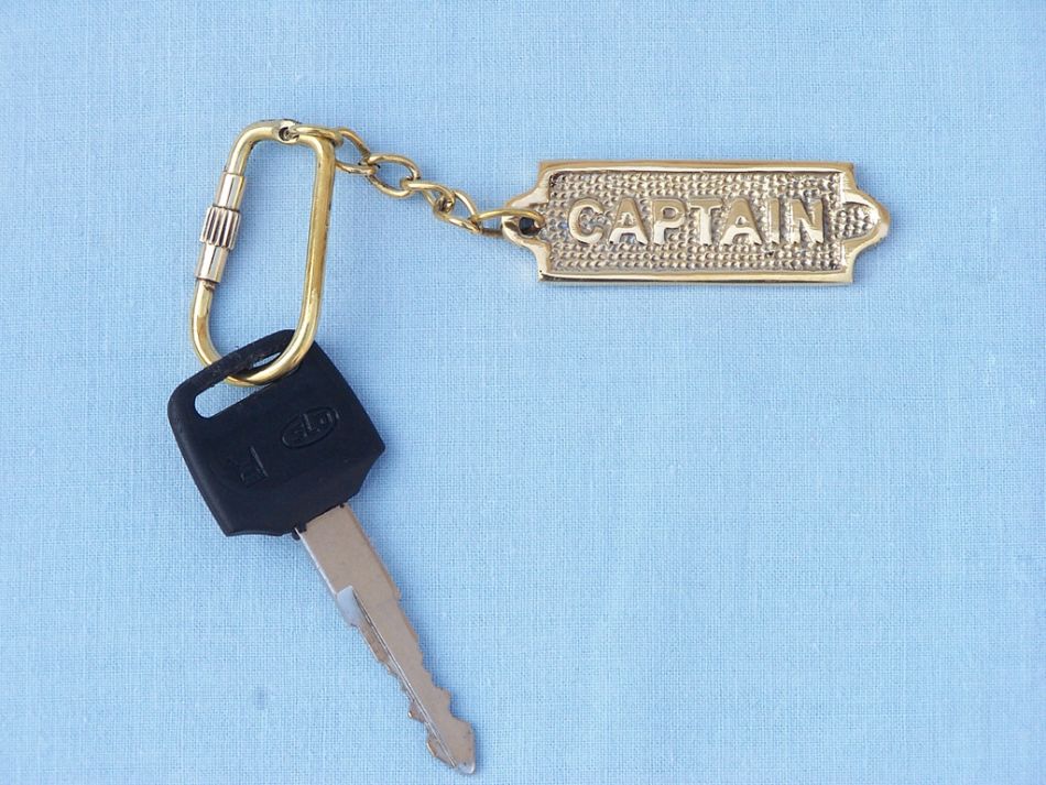 Solid Brass Captain's Sign Keyring 5""