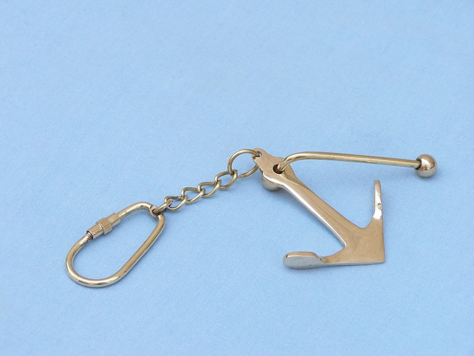 Solid Brass Admiralty Pattern Anchor w/Stock Key Chain 6""