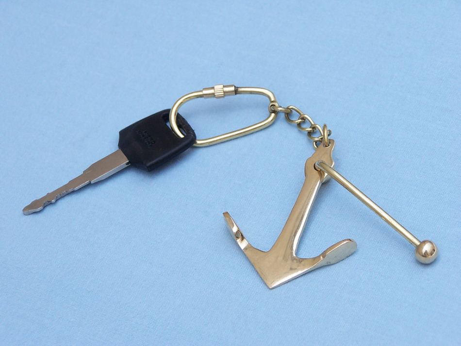 Solid Brass Admiralty Pattern Anchor w/Stock Key Chain 6""