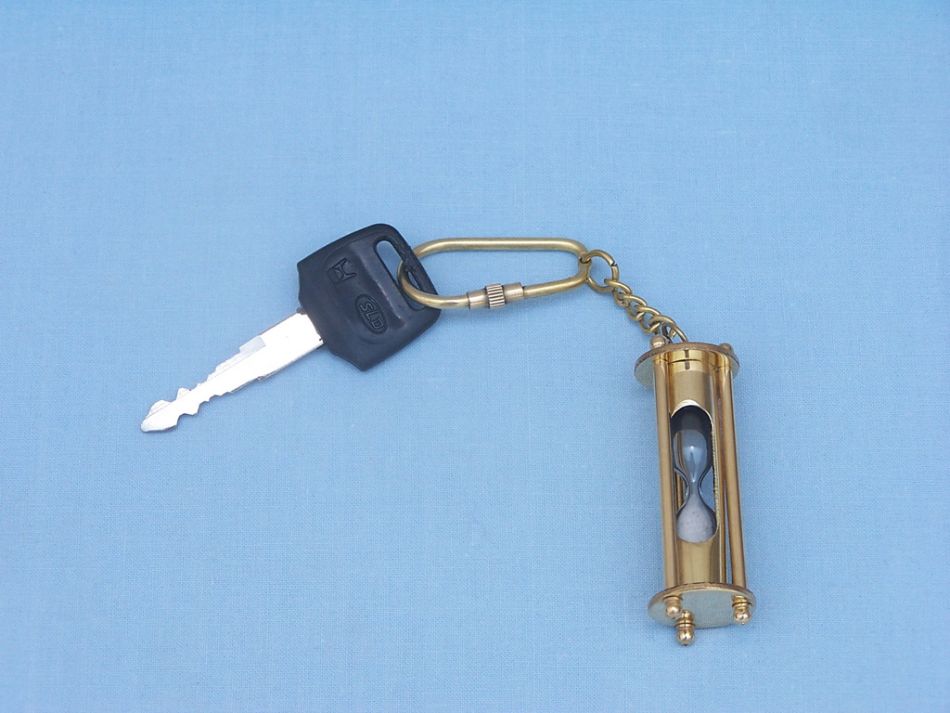 Solid Brass Hour Glass Key Chain 6""
