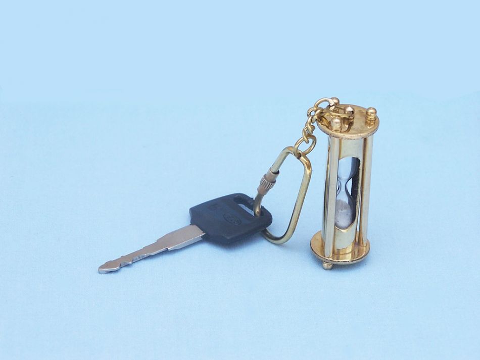 Solid Brass Hour Glass Key Chain 6""