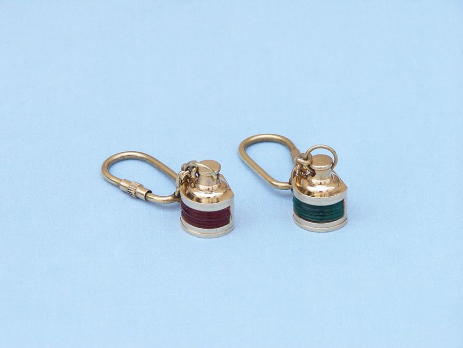Solid Brass Green Ship Oil Lamp Key Chain 4""