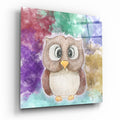 Cute Cartoon Owl Watercolor Glass Wall Art