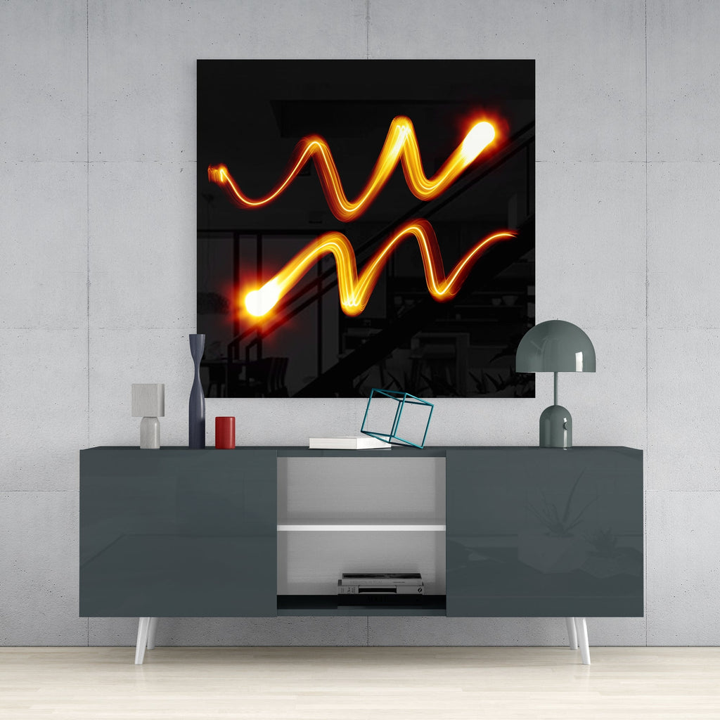 Golden Light Waves Aquarius Symbol Glass Wall Art