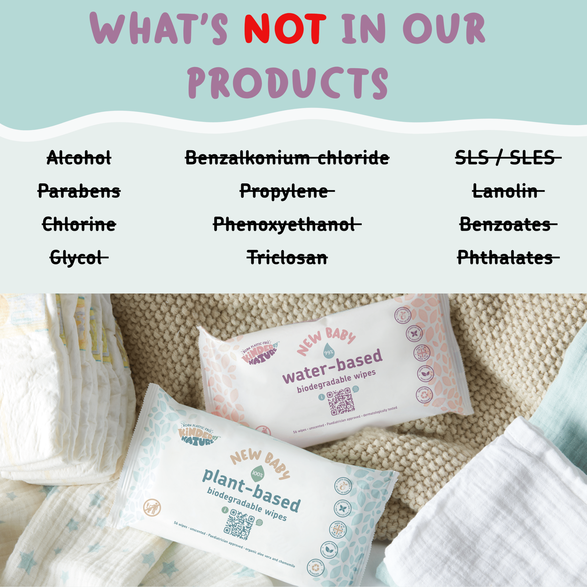 Kinder by Nature 100% Biodegradable Plant - Based Baby Wipes - 672 Count (12 packs of 56 wipes) - PhishStones Products