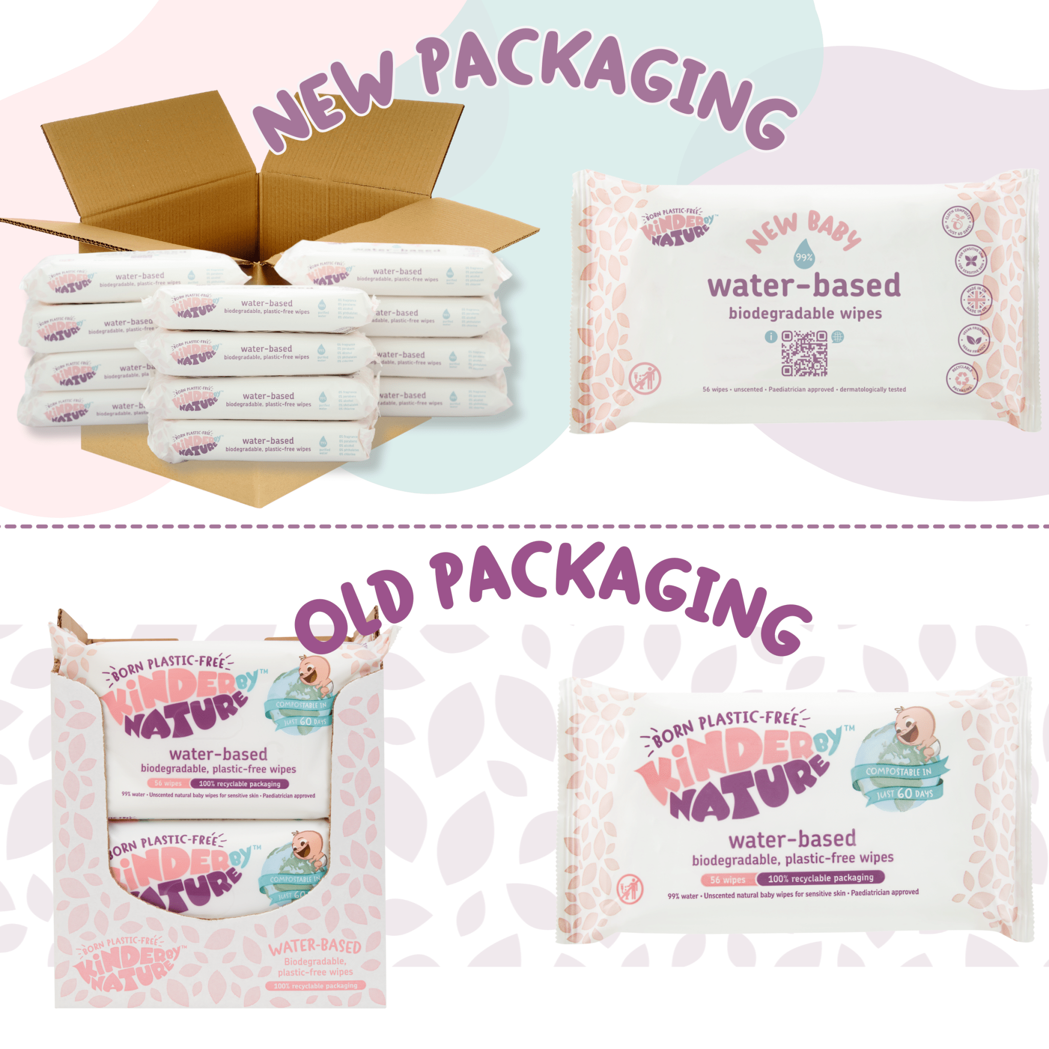 Kinder by Nature 100% Biodegradable Water - Based Baby Wipes - 672 Count (12 packs of 56 wipes) - PhishStones Products