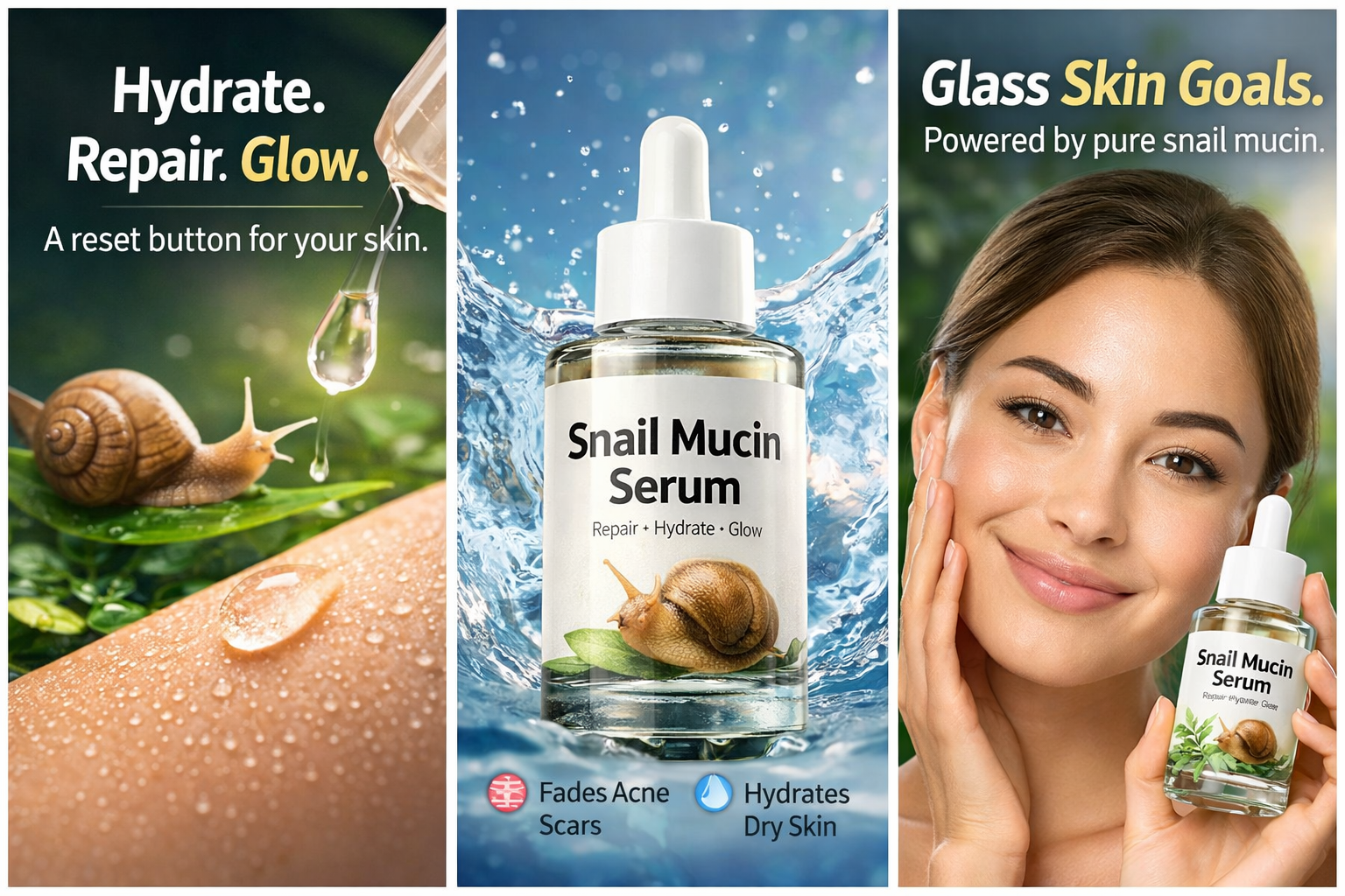 👉 Korean Glass Skin Snail Mucin Serum - PhishStones Products