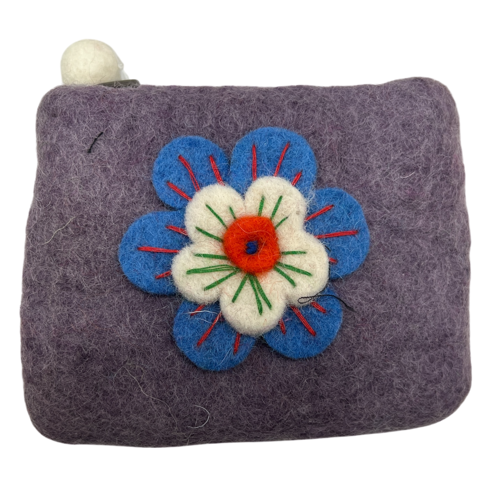 Felt Wool  Lavender  Coin Purse with Flower Applique