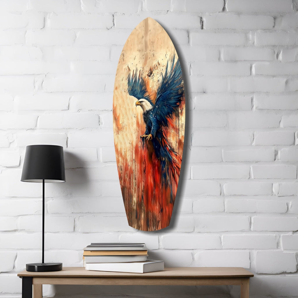 Surfboard Blue Wings Spread American Eagle Glass Wall Art