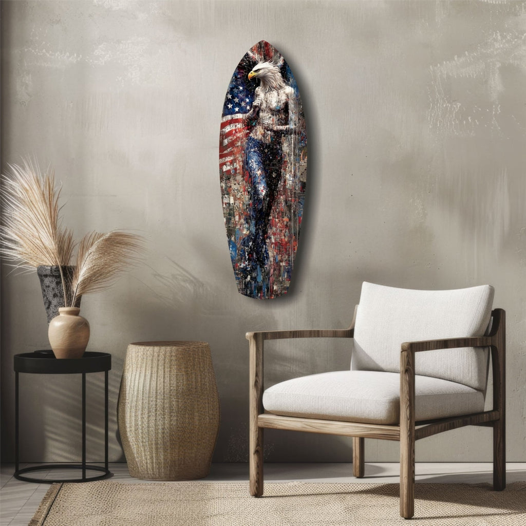 American Eagle Surfboard Glass Wall Art
