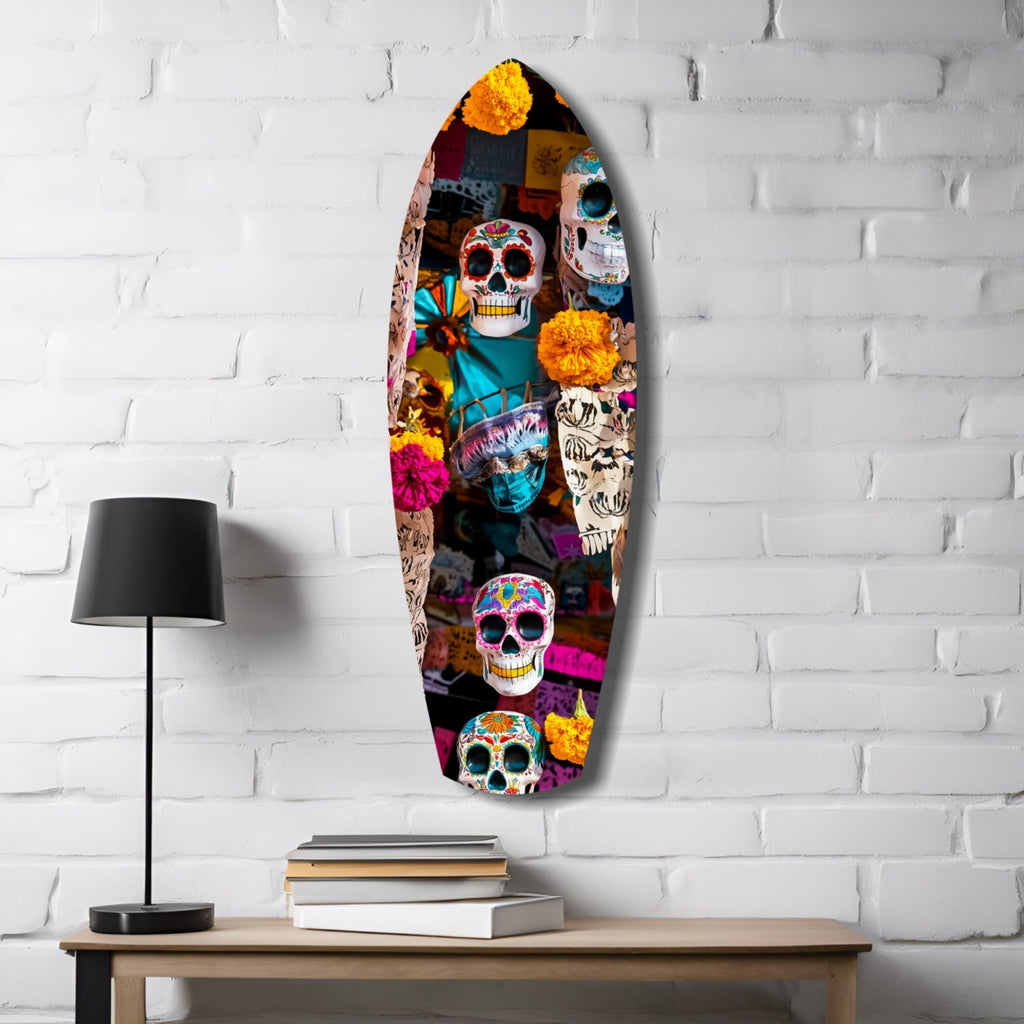 Sugar Skulls and Marigold Market Glass Wall Art