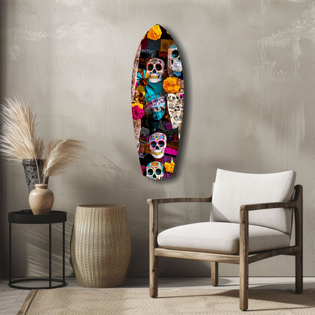 Sugar Skulls and Marigold Market Glass Wall Art