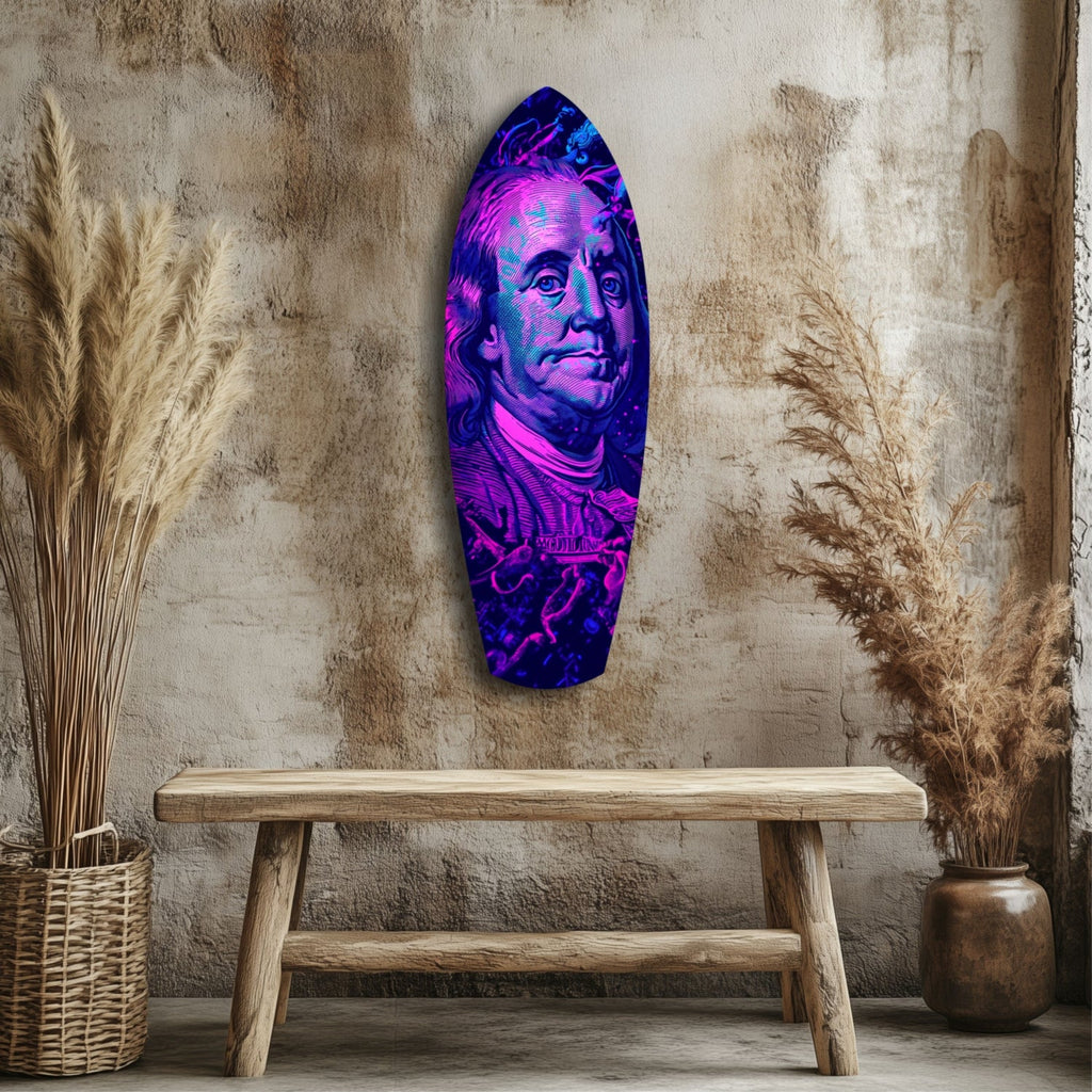 Magenta Ultraviolet Banknote Portrait Glass Wall Art