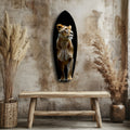 Standing Lioness Golden Portrait Glass Wall Art