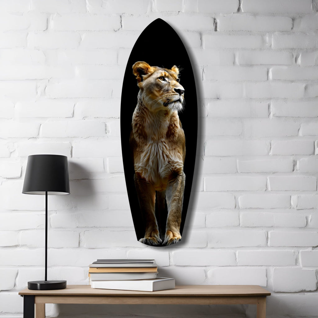 Standing Lioness Golden Portrait Glass Wall Art