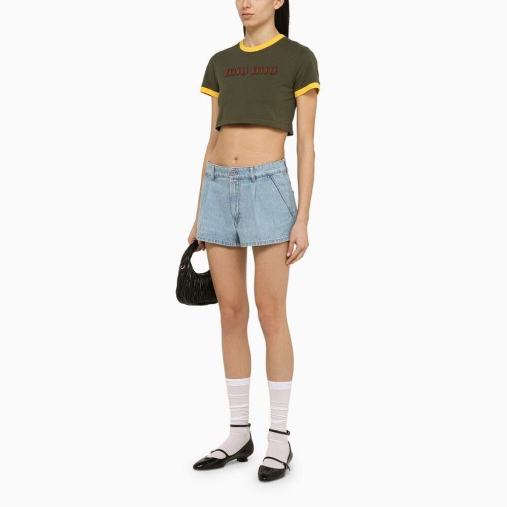 Miu Miu Women Light Blue Denim Short With Logo