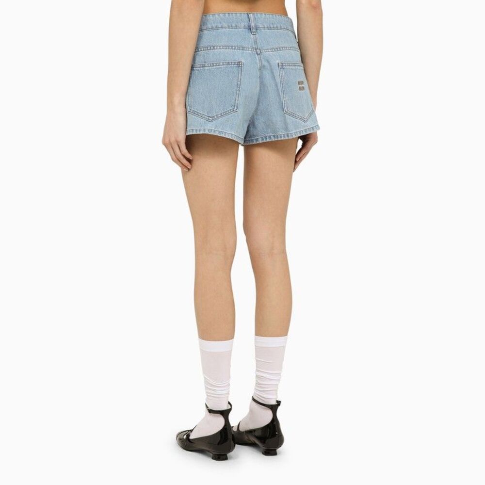 Miu Miu Women Light Blue Denim Short With Logo