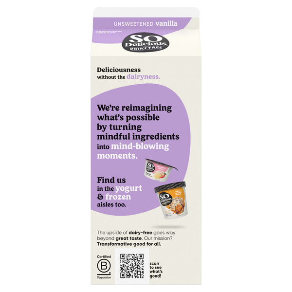 So Delicious Dairy Free Organic Coconutmilk, Unsweetened Vanilla, Vegan, Gluten Free, Lactose Free Plant Based Milk Alternative, 64 fl oz Carton