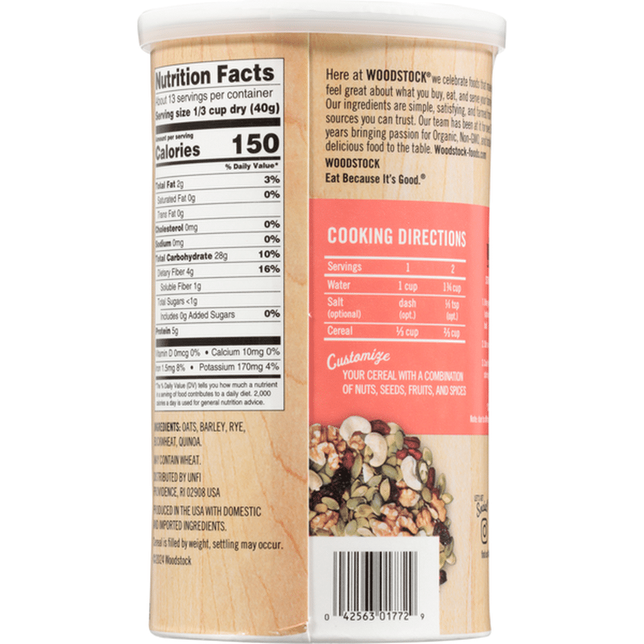Woodstock Non-GMO 5 Grain Cereal, 18.5 oz, Pack of 12