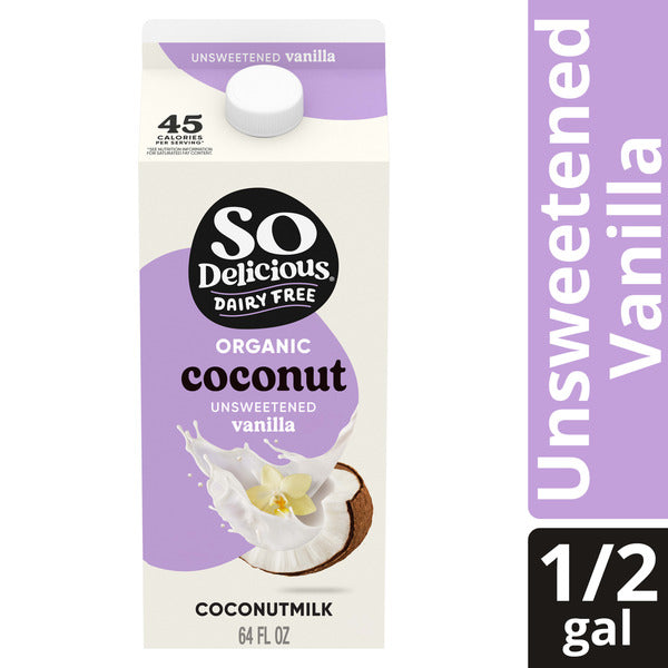 So Delicious Dairy Free Organic Coconutmilk, Unsweetened Vanilla, Vegan, Gluten Free, Lactose Free Plant Based Milk Alternative, 64 fl oz Carton