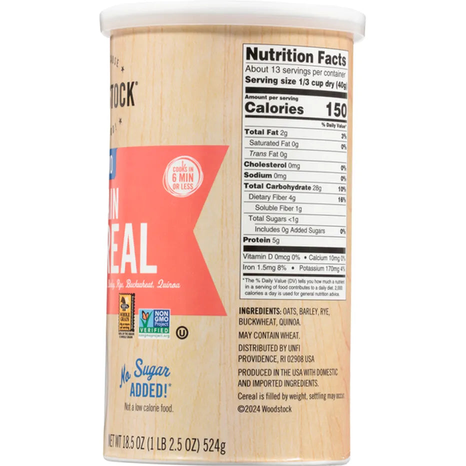 Woodstock Non-GMO 5 Grain Cereal, 18.5 oz, Pack of 12