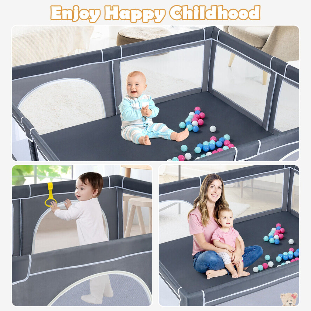 Large Infant Baby Playpen Safety Play Center Yard with 50 Ocean Balls-Dark Gray