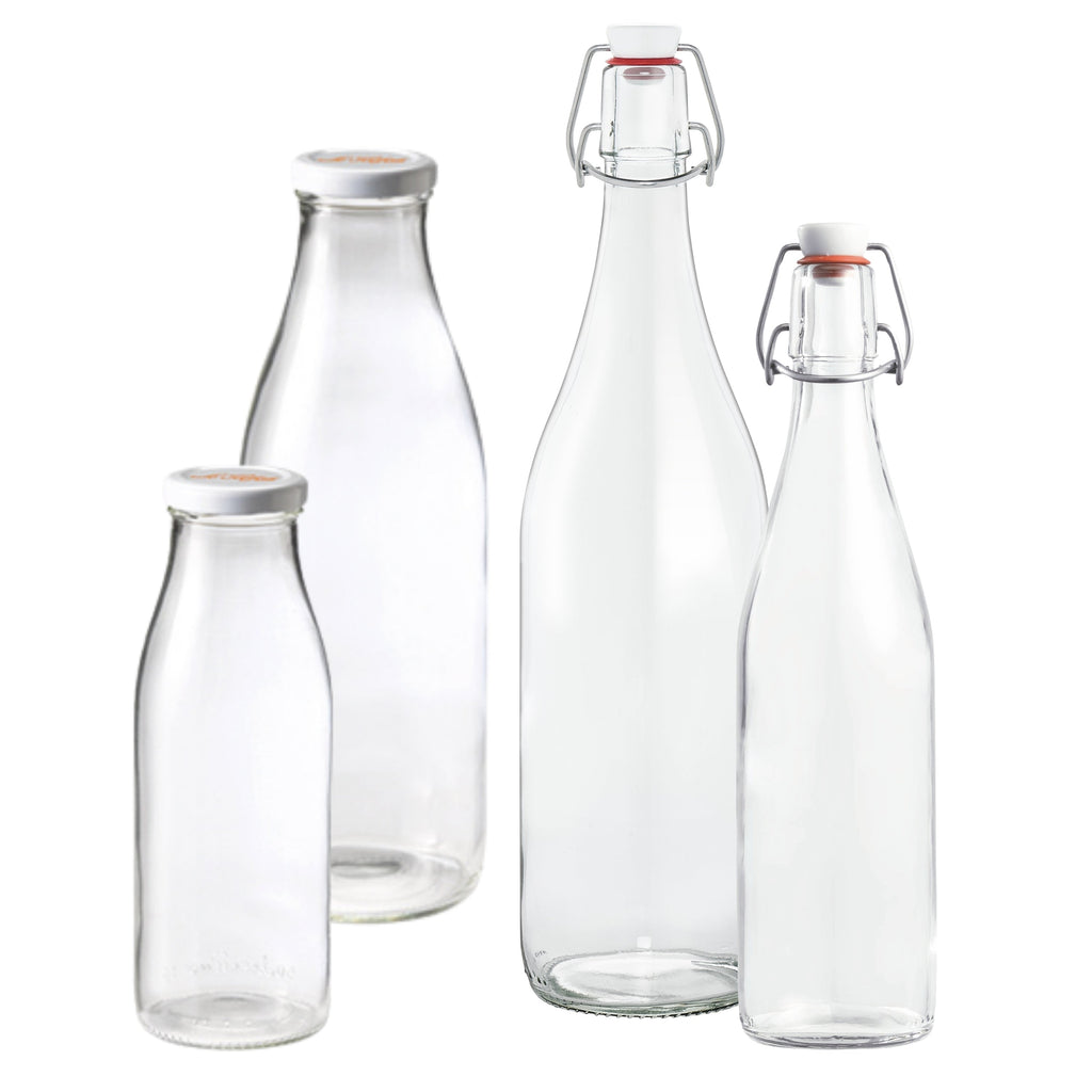 Le Parfait Bottles, French Glass Swing-Top and Milk Bottles with Reusable Caps