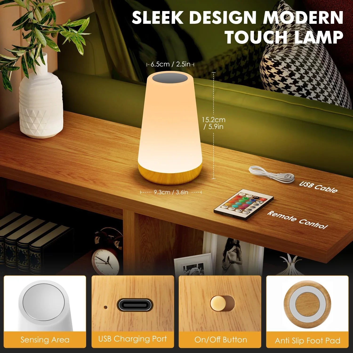 LED 13 - Color RGB Rechargeable Night Light Remote & Touch Control USB Dimmable Portable Bedside Table Lamp - PhishStones Products