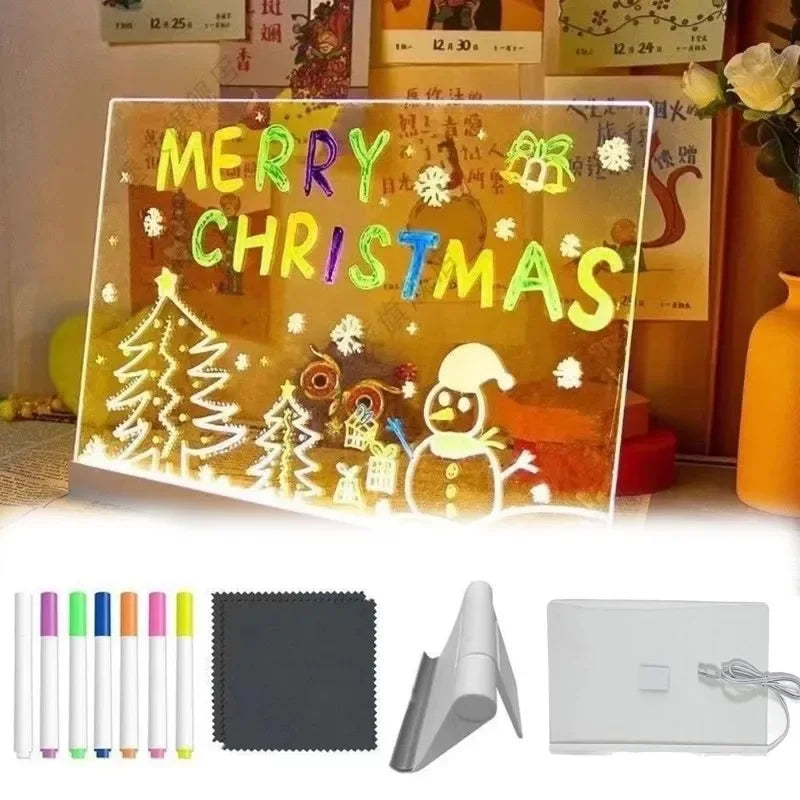 LED Acrylic Message Board – Rewritable Glowing Drawing & Message Lamp with 7 Color Pens - PhishStones Products
