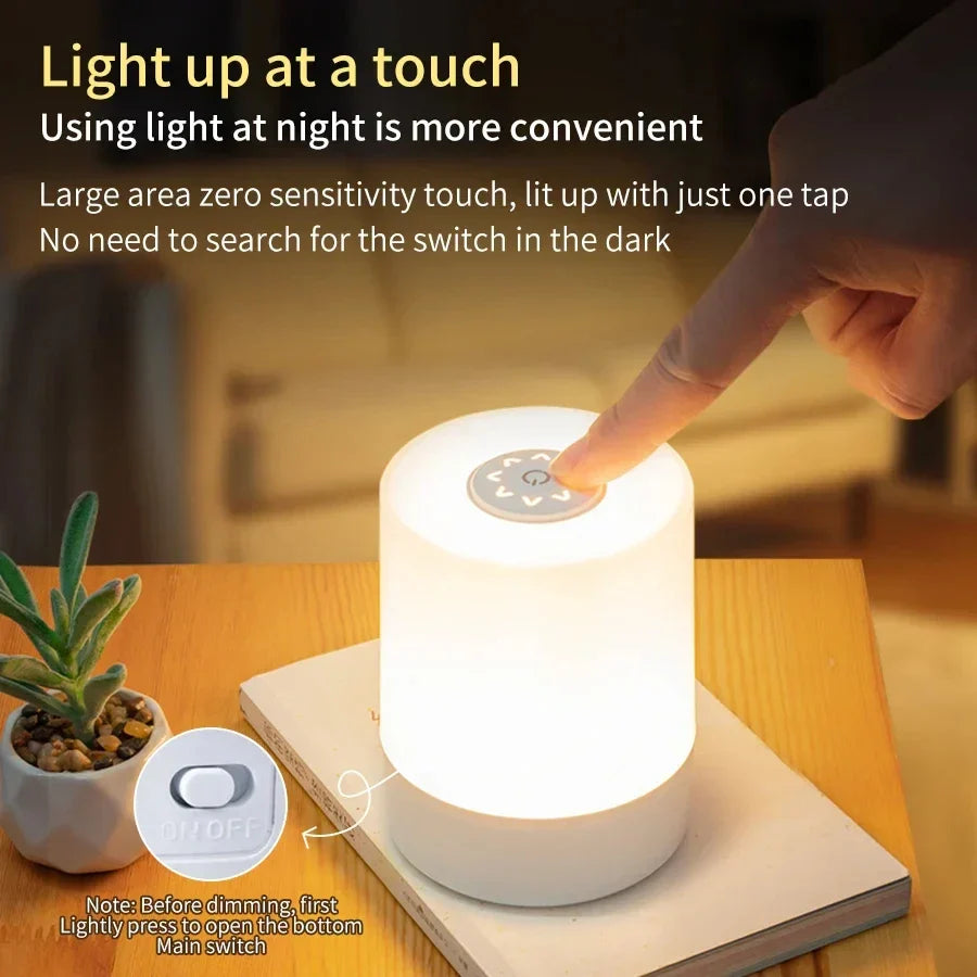LED Touch Night Light USB Rechargeable 3 - Color Dimmable Table Lamp with Remote – Bedside Bedroom Decor - PhishStones Products