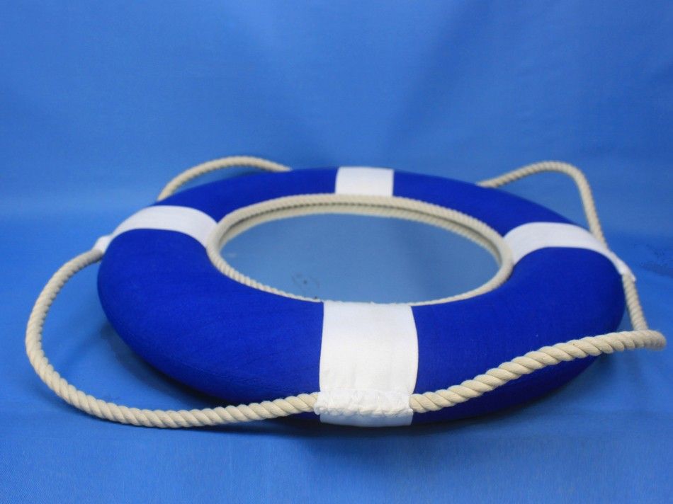 Vibrant Blue Decorative Lifering Mirror with White Bands 15""