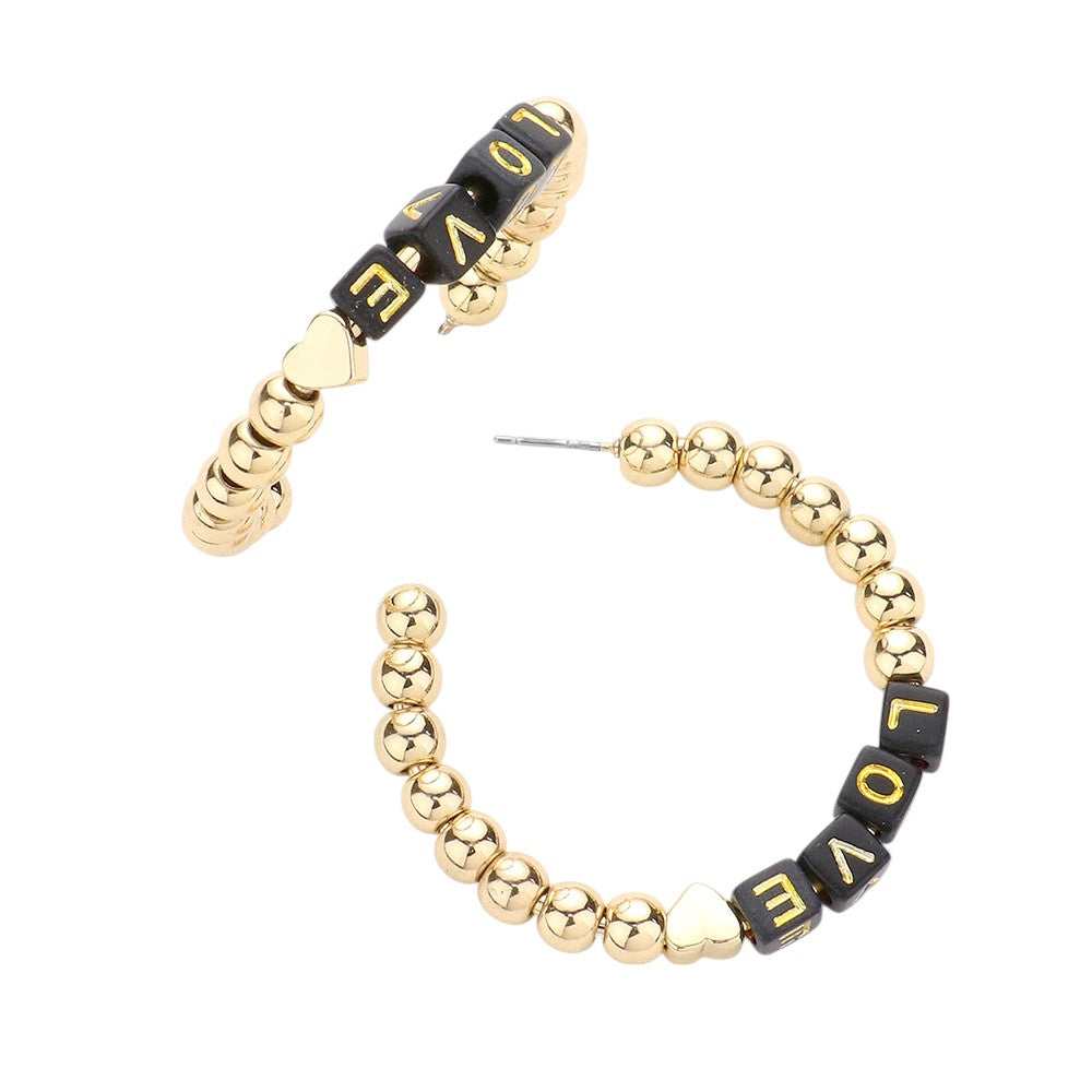 LOVE Metal Ball Half Hoop Message Earrings