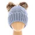 Macie Soft Cable Knit Double Faux Fur Pom Pom Beanie Hat Warm Knit Winter Hat