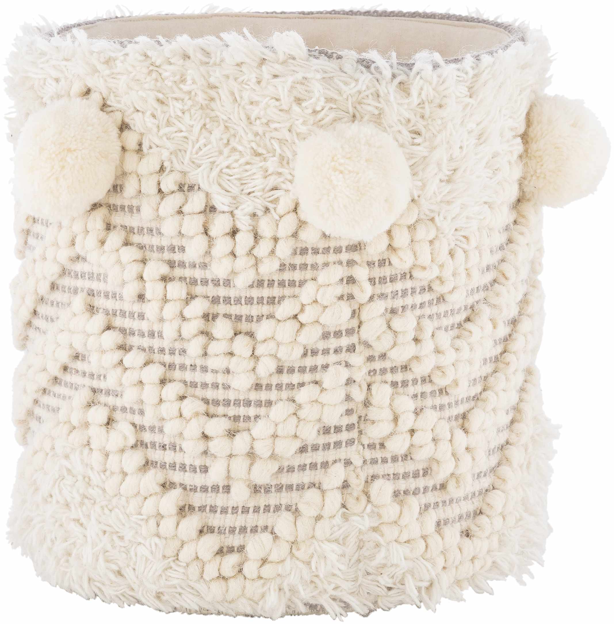 Bordon Ivory Textured Pom-Pom Stool - Clearance