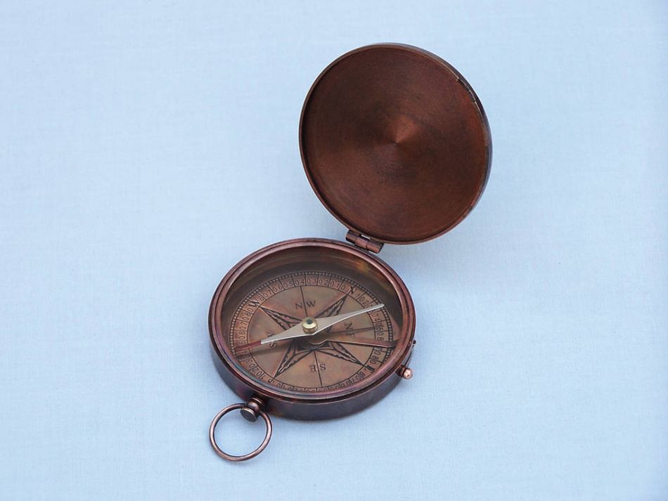 Antique Copper Gentlemen's Compass With Rosewood Box 4""