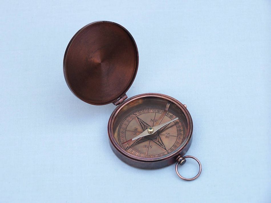 Antique Copper Gentlemen's Compass With Rosewood Box 4""